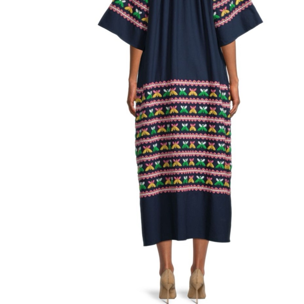 Frances Valentine Navy Maxi Dress with Multicolor Embroidery